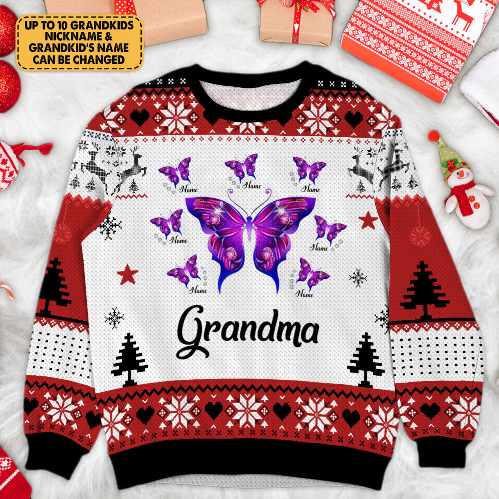 Personalized Christmas Grandma All Over Print Sweatshirt with Violet Butterflies CTM Unisex Custom - Printyourwear