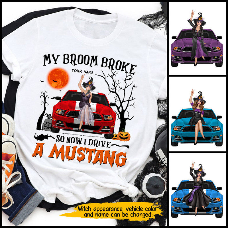 Custom Jeep Tee Shirts My Broom Broke So Now I Drive A Mustang NO.1 Halloween Vibes CTM Youth Custom - Printyourwear