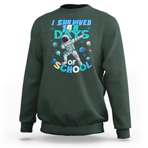 100 Days of School Astronaut Sweatshirt Outer Space Dabbing I Survived TS02 Dark Forest Green Printyourwear