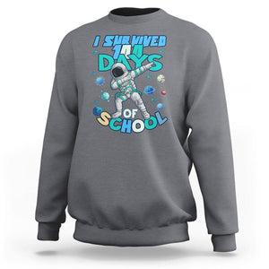 100 Days of School Astronaut Sweatshirt Outer Space Dabbing I Survived TS02 Charcoal Printyourwear