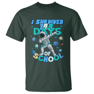 100 Days of School Astronaut T Shirt Outer Space Dabbing I Survived TS02 Dark Forest Green Printyourwear