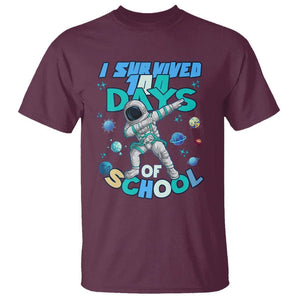 100 Days of School Astronaut T Shirt Outer Space Dabbing I Survived TS02 Maroon Printyourwear