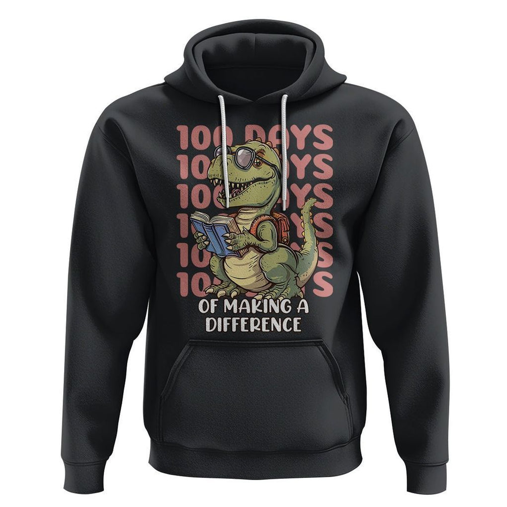 100 Days of School Dinosaur Hoodie Making A Difference TS02 Black Printyourwear