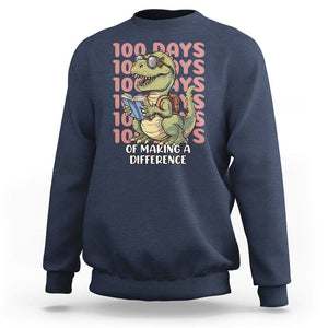 100 Days of School Dinosaur Sweatshirt Making A Difference TS02 Navy Printyourwear