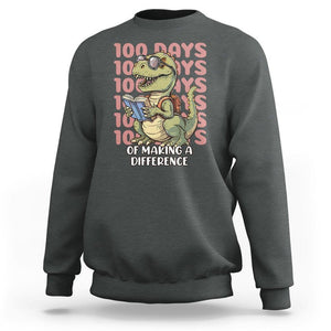 100 Days of School Dinosaur Sweatshirt Making A Difference TS02 Dark Heather Printyourwear