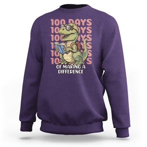 100 Days of School Dinosaur Sweatshirt Making A Difference TS02 Purple Printyourwear