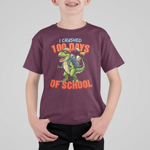 100 Days of School Dinosaur T Shirt For Kid I Crushed TS02 Maroon Printyourwear