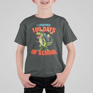 100 Days of School Dinosaur T Shirt For Kid I Crushed TS02 Dark Heather Printyourwear