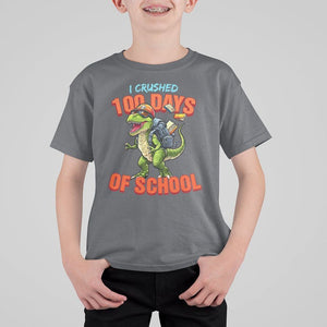 100 Days of School Dinosaur T Shirt For Kid I Crushed TS02 Charcoal Printyourwear