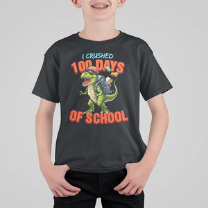 100 Days of School Dinosaur T Shirt For Kid I Crushed TS02 Black Printyourwear