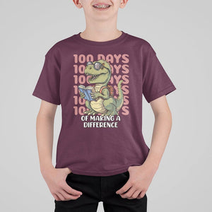 100 Days of School Dinosaur T Shirt For Kid Making A Difference TS02 Maroon Printyourwear