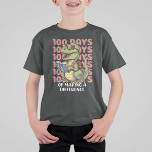 100 Days of School Dinosaur T Shirt For Kid Making A Difference TS02 Dark Heather Printyourwear