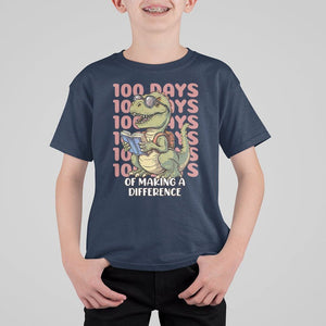 100 Days of School Dinosaur T Shirt For Kid Making A Difference TS02 Navy Printyourwear