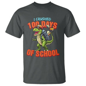 100 Days of School Dinosaur T Shirt I Crushed TS02 Dark Heather Printyourwear