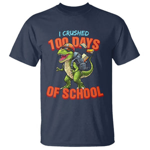 100 Days of School Dinosaur T Shirt I Crushed TS02 Navy Printyourwear