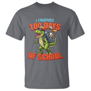 100 Days of School Dinosaur T Shirt I Crushed TS02 Charcoal Printyourwear