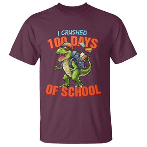 100 Days of School Dinosaur T Shirt I Crushed TS02 Maroon Printyourwear