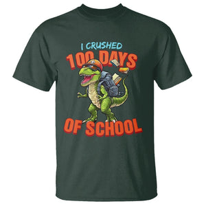 100 Days of School Dinosaur T Shirt I Crushed TS02 Dark Forest Green Printyourwear