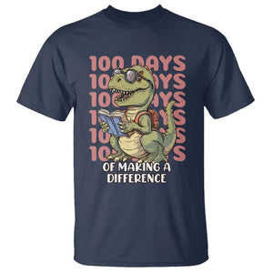 100 Days of School Dinosaur T Shirt Making A Difference TS02 Navy Printyourwear