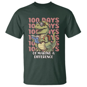 100 Days of School Dinosaur T Shirt Making A Difference TS02 Dark Forest Green Printyourwear