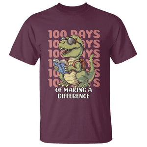 100 Days of School Dinosaur T Shirt Making A Difference TS02 Maroon Printyourwear