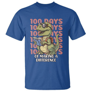 100 Days of School Dinosaur T Shirt Making A Difference TS02 Royal Blue Printyourwear