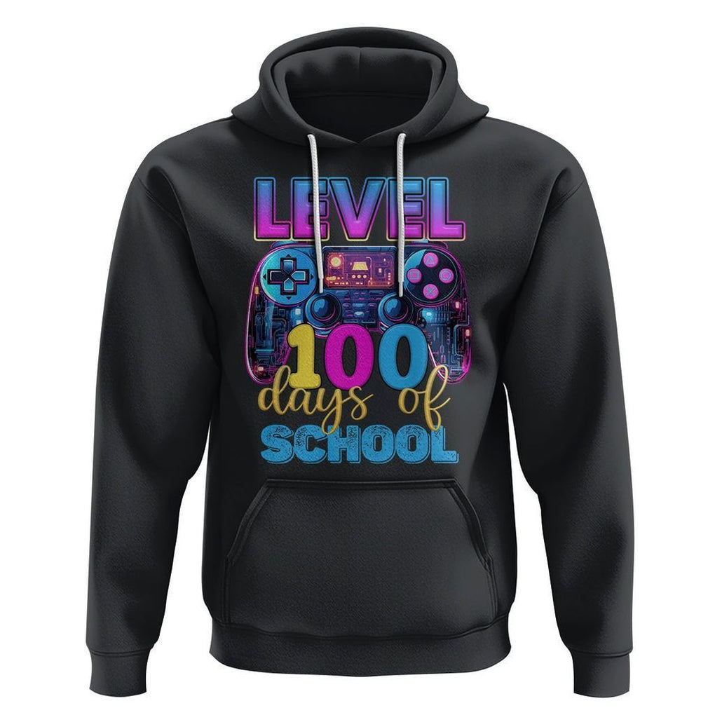 100 Days of School Gamer Hoodie Level 100 Unlocked Neon Game Controller TS02 Black Printyourwear