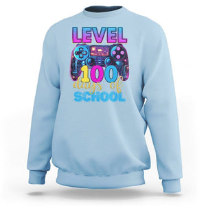 100 Days of School Gamer Sweatshirt Level 100 Unlocked Neon Game Controller TS02 Light Blue Printyourwear