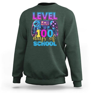 100 Days of School Gamer Sweatshirt Level 100 Unlocked Neon Game Controller TS02 Dark Forest Green Printyourwear