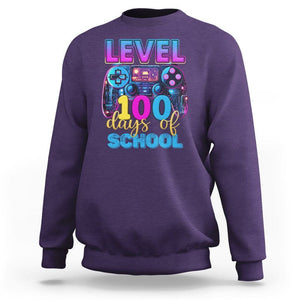 100 Days of School Gamer Sweatshirt Level 100 Unlocked Neon Game Controller TS02 Purple Printyourwear