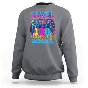 100 Days of School Gamer Sweatshirt Level 100 Unlocked Neon Game Controller TS02 Charcoal Printyourwear