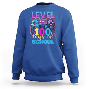 100 Days of School Gamer Sweatshirt Level 100 Unlocked Neon Game Controller TS02 Royal Blue Printyourwear