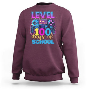 100 Days of School Gamer Sweatshirt Level 100 Unlocked Neon Game Controller TS02 Maroon Printyourwear