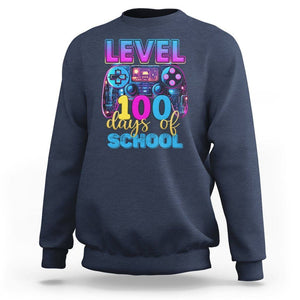 100 Days of School Gamer Sweatshirt Level 100 Unlocked Neon Game Controller TS02 Navy Printyourwear