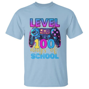 100 Days of School Gamer T Shirt Level 100 Unlocked Neon Game Controller TS02 Light Blue Printyourwear