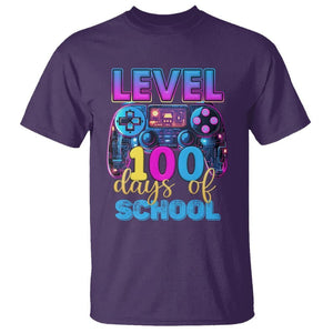 100 Days of School Gamer T Shirt Level 100 Unlocked Neon Game Controller TS02 Purple Printyourwear