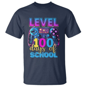 100 Days of School Gamer T Shirt Level 100 Unlocked Neon Game Controller TS02 Navy Printyourwear