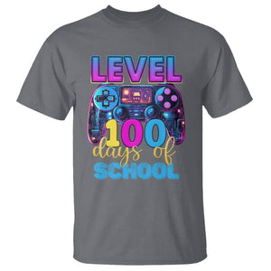 100 Days of School Gamer T Shirt Level 100 Unlocked Neon Game Controller TS02 Charcoal Printyourwear