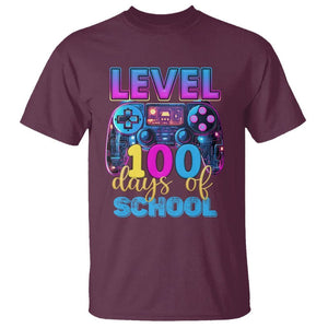 100 Days of School Gamer T Shirt Level 100 Unlocked Neon Game Controller TS02 Maroon Printyourwear