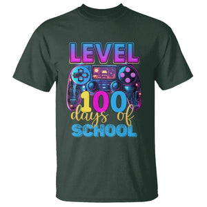 100 Days of School Gamer T Shirt Level 100 Unlocked Neon Game Controller TS02 Dark Forest Green Printyourwear