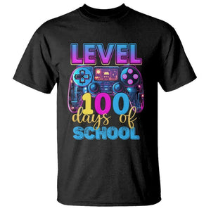 100 Days of School Gamer T Shirt Level 100 Unlocked Neon Game Controller TS02 Black Printyourwear