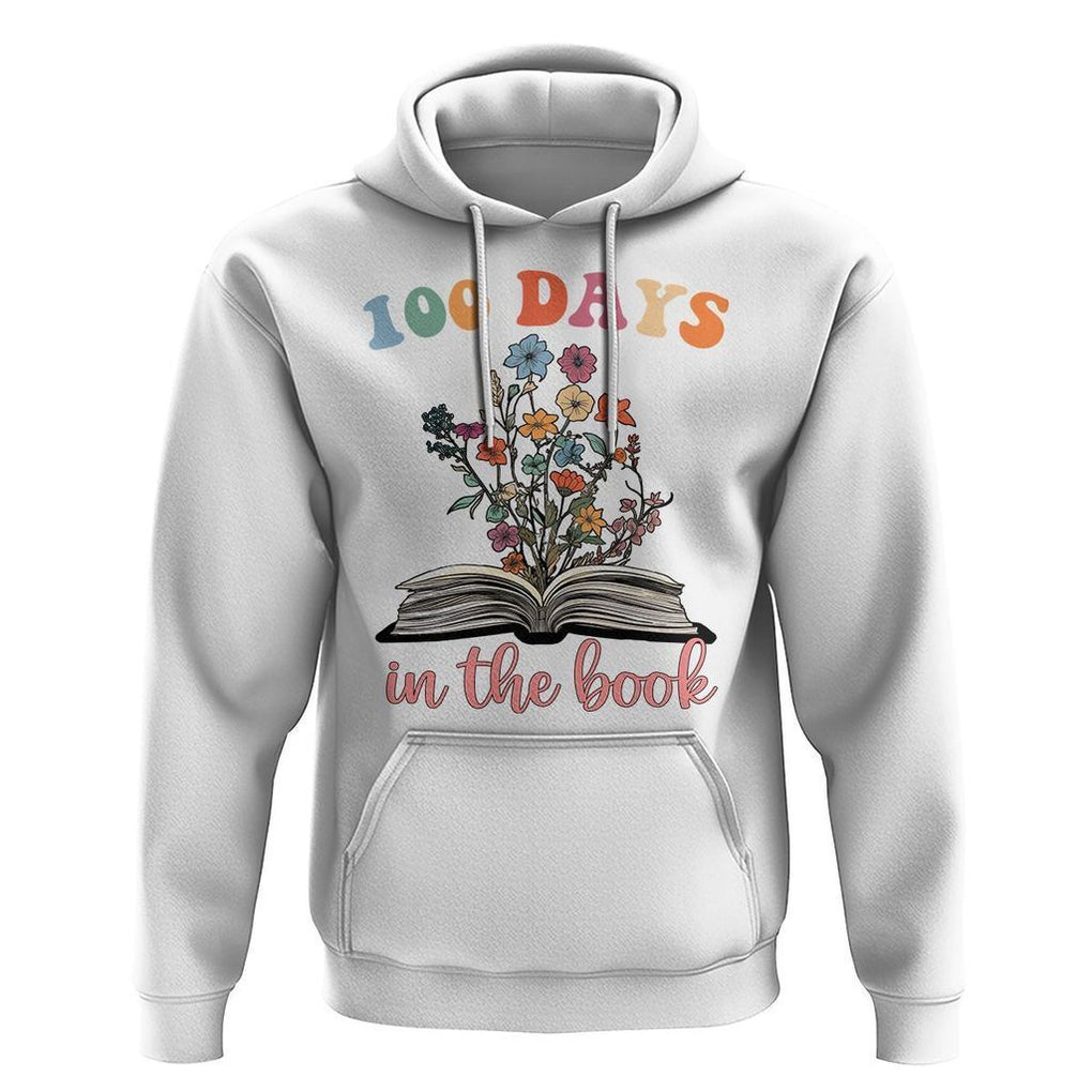 100 Days of School Hoodie 100 Days In The Book Reading TS02 White Printyourwear