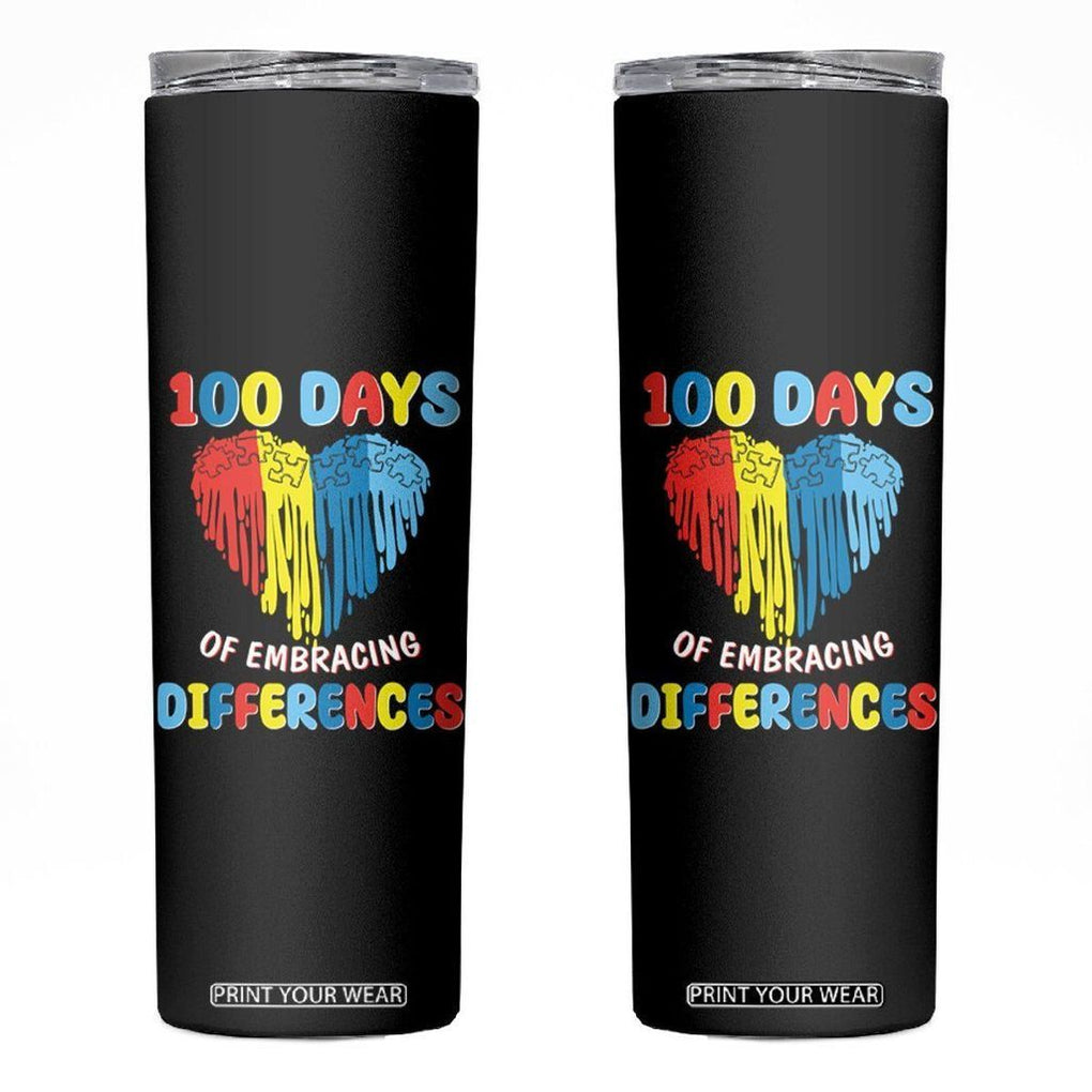 100 Days of School IEP Skinny Tumbler Embrace Differences Neurodiversity Autism Acceptance ADHD Awareness TB02 Black Printyourwear