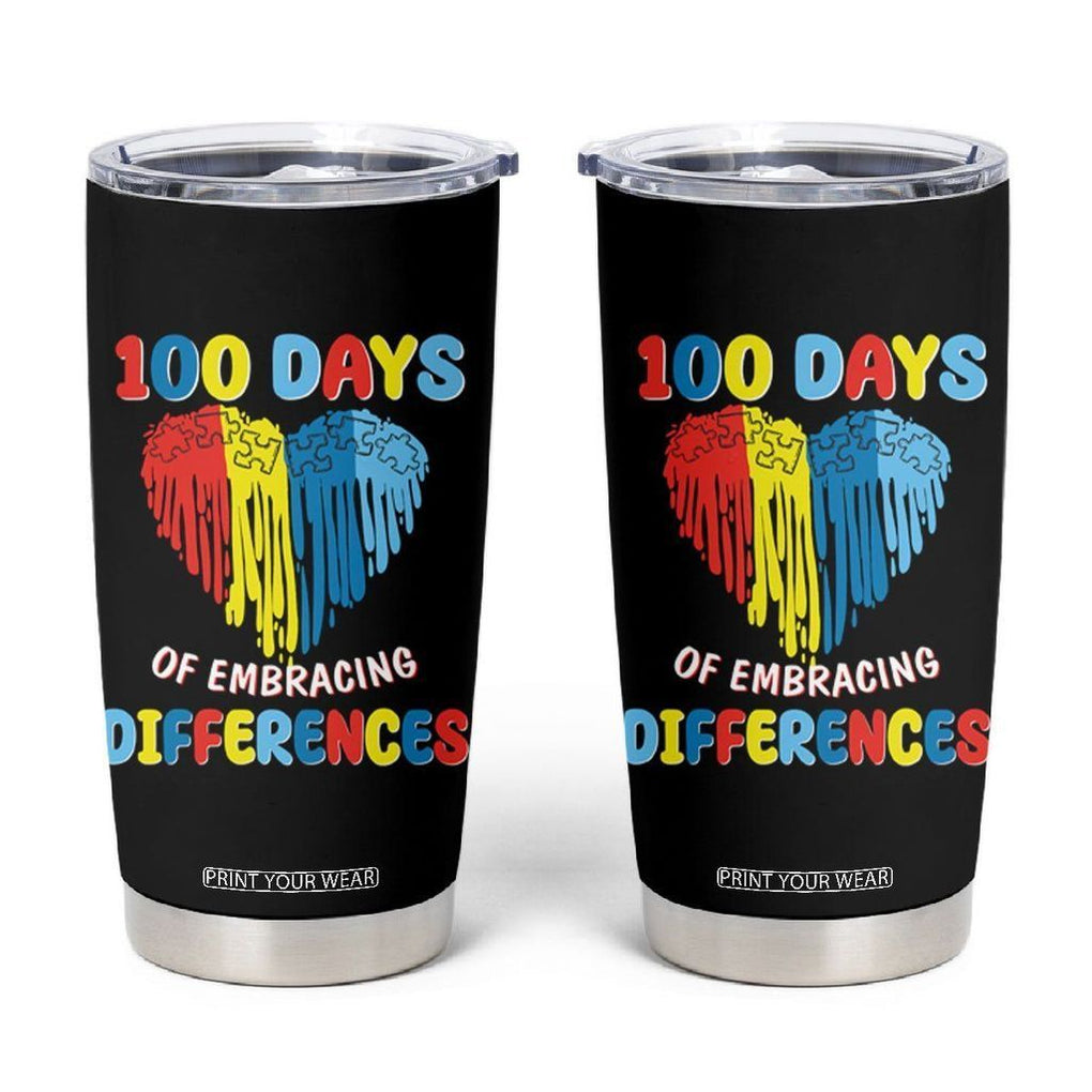 100 Days of School IEP Tumbler Cup Embrace Differences Neurodiversity Autism Acceptance ADHD Awareness TB02 Black Printyourwear