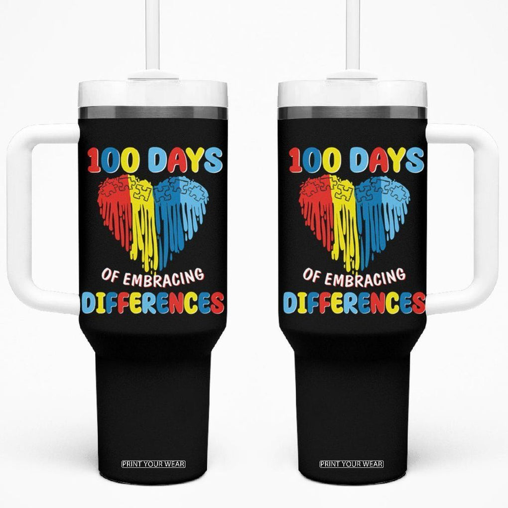 100 Days of School IEP Tumbler With Handle Embrace Differences Neurodiversity Autism Acceptance ADHD Awareness TB02 One Size: 40 oz Black Printyourwear