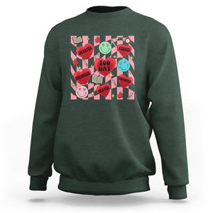 100 Days Of School Sweatshirt Smarter Kinder Stronger Brighter Retro Groovy TS02 Dark Forest Green Printyourwear