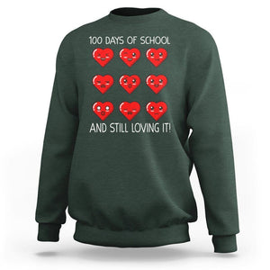 100 Days of School Sweatshirt Still Loving It Cute Hearts TS02 Dark Forest Green Printyourwear