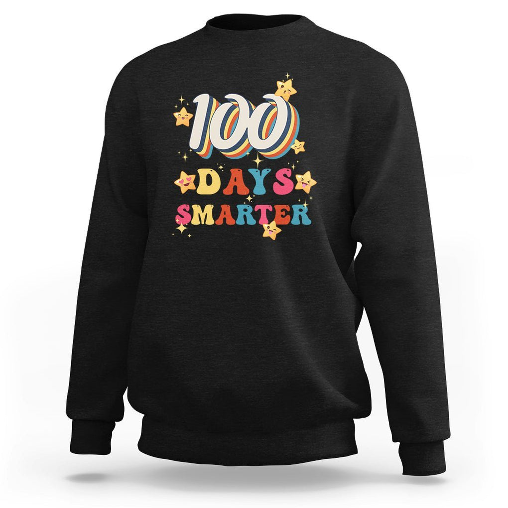 100 Dayth Of School Sweatshirt Retro 100 Days Smarter Cute Little Stars TS02 Black Printyourwear