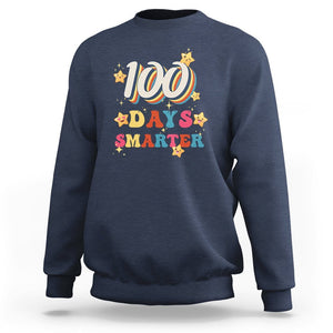 100 Dayth Of School Sweatshirt Retro 100 Days Smarter Cute Little Stars TS02 Navy Printyourwear