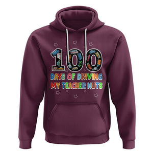 100th Day of School Boys Hoodie 100 Days of Driving My Teacher Nuts Cars Vehicles TS02 Maroon Printyourwear